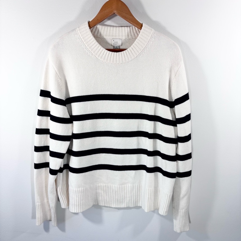 A New Day cream sweater with black stripes